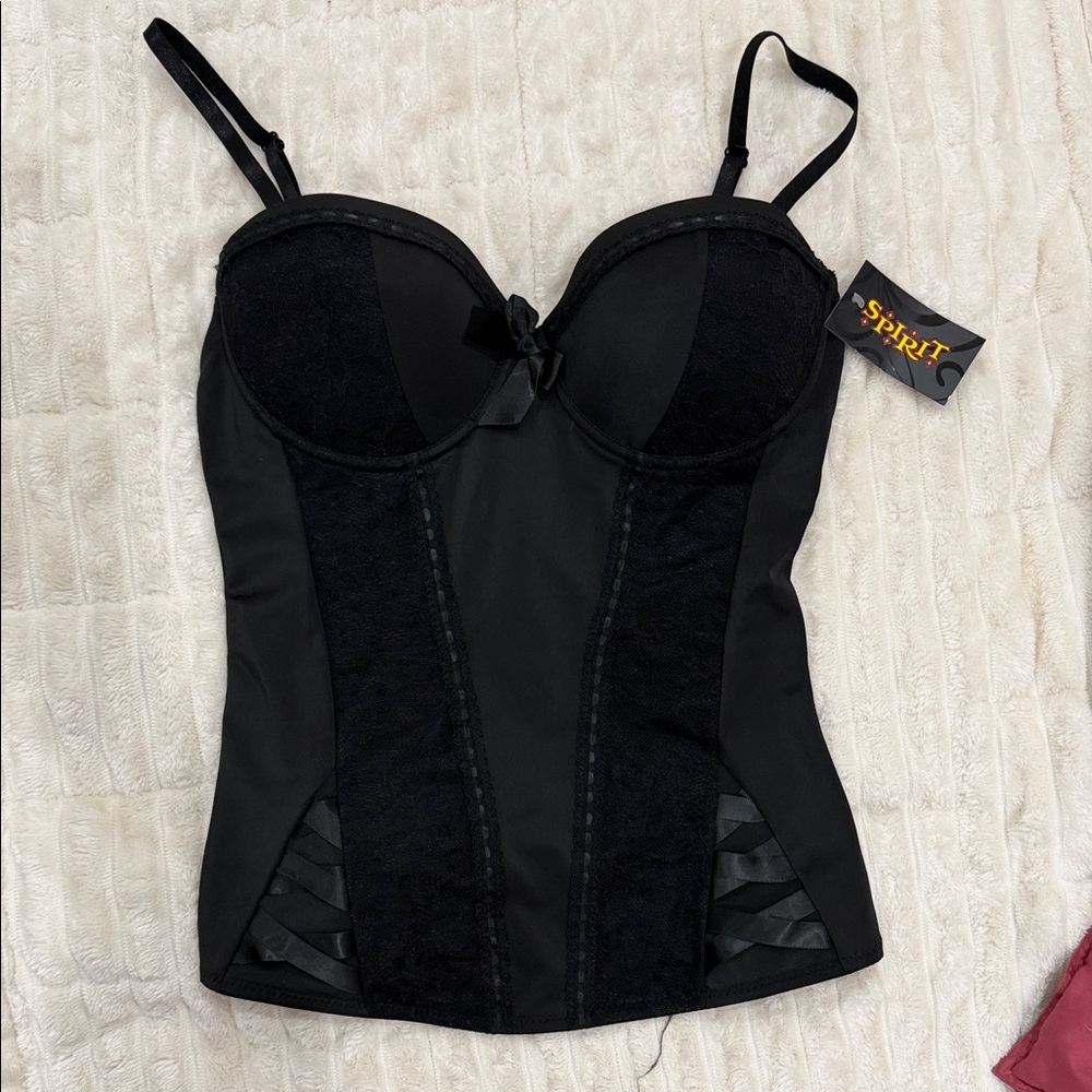 Spirit Black Lace Bustier Corset Top Whimsigoth Coquette Goth Romance NWT Large